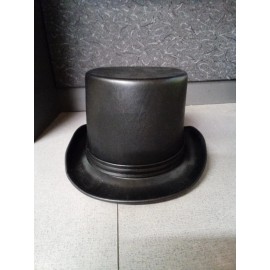 kbw Black Faux Leather  Men Hat Magician Hats Steampunk Top Hat