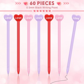 Yexiya 60 Pcs Heart Shaped Pens Heart Ballpoint Pens 0.5 mm Black Ink Novelty Pens for Valentine's Day Favors School Home Wedding Bridal Shower Students Teachers Employees Gifts, Red, Pink, Purple