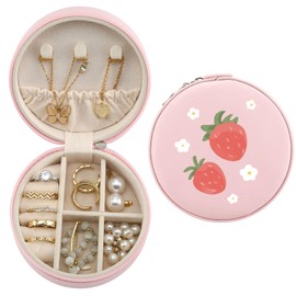 Ineffablex Cute Strawberry Jewelry Case, Pink Travel Jewelry Box for Women Girls, Portable Jewelry Storage Holder for Rings Earrings Necklace