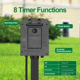 TiFFCOFiO Outdoor Power Strip with 50 FT Extension Cord, 100FT Remote Control, Dusk to Dawn Light Timer Waterproof, 6 Grounded Outlets for Yard, Pool and Garden, ETL Listed (50 FT)