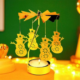 4EVERHOPE Rotating Candle Holder, Gold Spining Metal Tealight Candle Holder for Christmas, Valentine's Day, Party Table Decor, Wedding (Snowman)