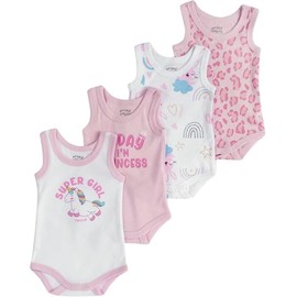 Chicco Baby Unisex Sleeveless Cotton Bodysuits Set, White/Rose, 18 months