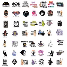 Bad Witch Vibes Stickers - 50Pcs Waterproof Autocollant Funny Girls Witchy Stickers for Water Bottles,Laptop,Luggage