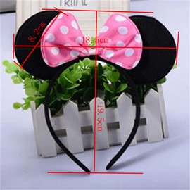Set of 2 Rose Bow Mouse Ears Headband for Boys and Girls Birthday Party Decoration (Rose)