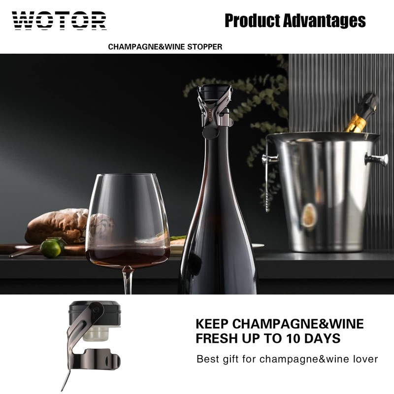 WOTOR Champagne&Wine Bottle Stoppers Stainless Steel with Food Grade Silicone,