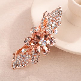 Chargances Bridal Flower Rhinestones French Hair Clip Wedding Brown Crystal Hair Barrettes Clip Slide Hairpins Barrettes Hair Accessories for Women (Brown)