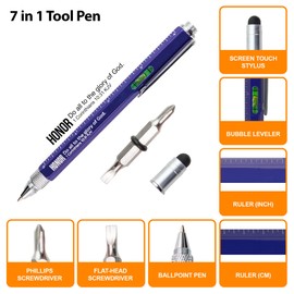 7 in 1 Multitool Pen With Scripture - Honor: 1 Cor. 10:31 - Multi Tool Pen Screwdriver With Level, Ruler & Stylus - Blue Construction Pen As Christian Gifts For Men & Fathers, Dad Gadgets