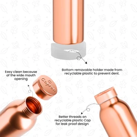 100% Pure Copper Water Bottle Plain 30 oz 900 ml Ayurvedic Copper Water Bottle for Drinking with Leakproof Lid - Smooth Finish, Easy to Carry at Sports, Yoga, School, Office, Travel & Daily Use