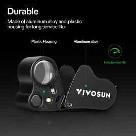 VIVOSUN 30X 60X Illuminated Jewelers Loupe Foldable Magnifier with LED Light for Jewelry Gems Watches Coins Stamps Antiques Black