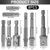 8-Piece Socket Adapter, 1/4 Inch Hex Adapter to 1/4 Inch,