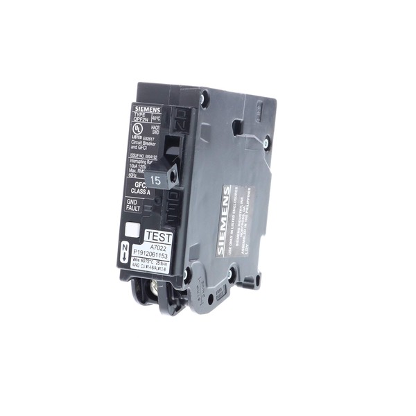 Siemens QF115AN 15 Amp 1-Pole GFCI Plug-On Neutral Circuit Breaker, Black