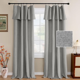 H.VERSAILTEX Faux Linen Curtains with Valance 84 Inch Long 2 Panels Farmhouse Privacy Window Curtain for Living Room Bedroom Ring/Rod Pocket Light Filtering Curtain Drapes, 52x 84 inch, Heather Grey