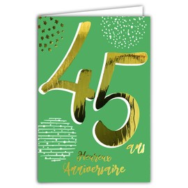 Afie 69-2445 45th Birthday Card in Shiny Gold Embossed Textured for Men and Women - Coloured Text Suitable for Age Inside - Envelope Included - Made in France - ColourAges