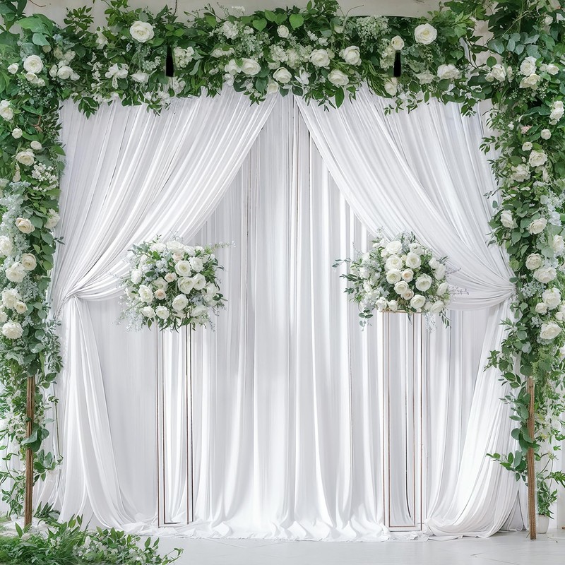 White Backdrop Curtains 6 Panels, 10 Feet Wrinkle-Free Polyester Photography