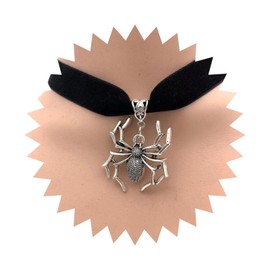 Inilbran Boho Velvet Spider Choker Necklace Vintage Spider Pendant Necklace Black Ribbon Spider Necklace Punk Spider Satin Ribbon Necklace Jewellery for Women and Girls, Zinc