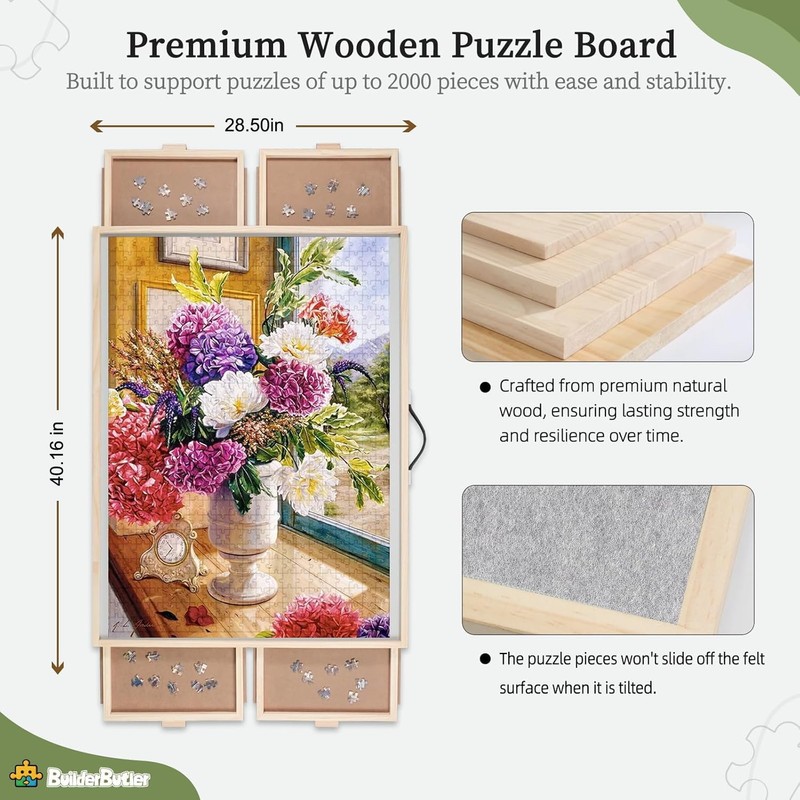 BuilderButler 2000 Pieces 2-in-1 Tilting & Rotating Puzzle Board, 40.16"x28.5"Portable