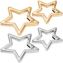 Isslly 4 PCS Star Snap Clips, Zinc Alloy Heavy Duty Star Shaped Keychain Clip with 2 Sizes and 2 Colors, Cute Clip for Bags, Backpack, Keys - Gold, Silver