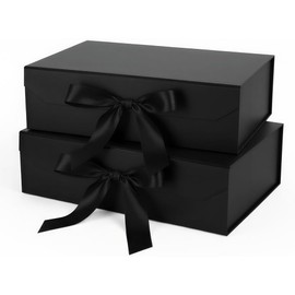 2 Pcs Caja de Regalo Plegable Magnéticaon con Cinta, 1200gsm Carton (Negro, 485 * 405 * 153mm)