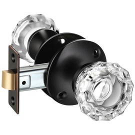 Saillong Black Glass Door Knobs, Vintage Clear Crystal Door Knobs, Glass Door Knobs with Latch Bolt, Matte Finish, Passage Door Latch Set, Antique Door Knobs for Hallway, Closet, Bedroom and Bathroom