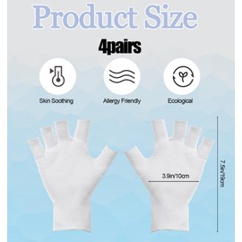 4 Pairs Eczema Gloves, Cotton Gloves Eczema for Dry Hands, Eczemas Relief, 5 Open Fingertips, One Size Fits Most, Overnight Hydration