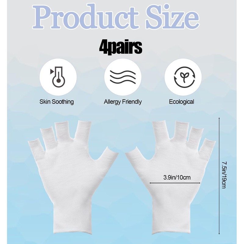 4 Pairs Eczema Gloves, Fingerless Cotton Gloves for Dry Hands,