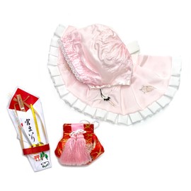 Kyoto Muromachi st. OBY-s4set Shrine Visit Accessory Set (Pure Silk), Hood, Looling, Amulet, Fan, Etc., 4-piece Set, Pink