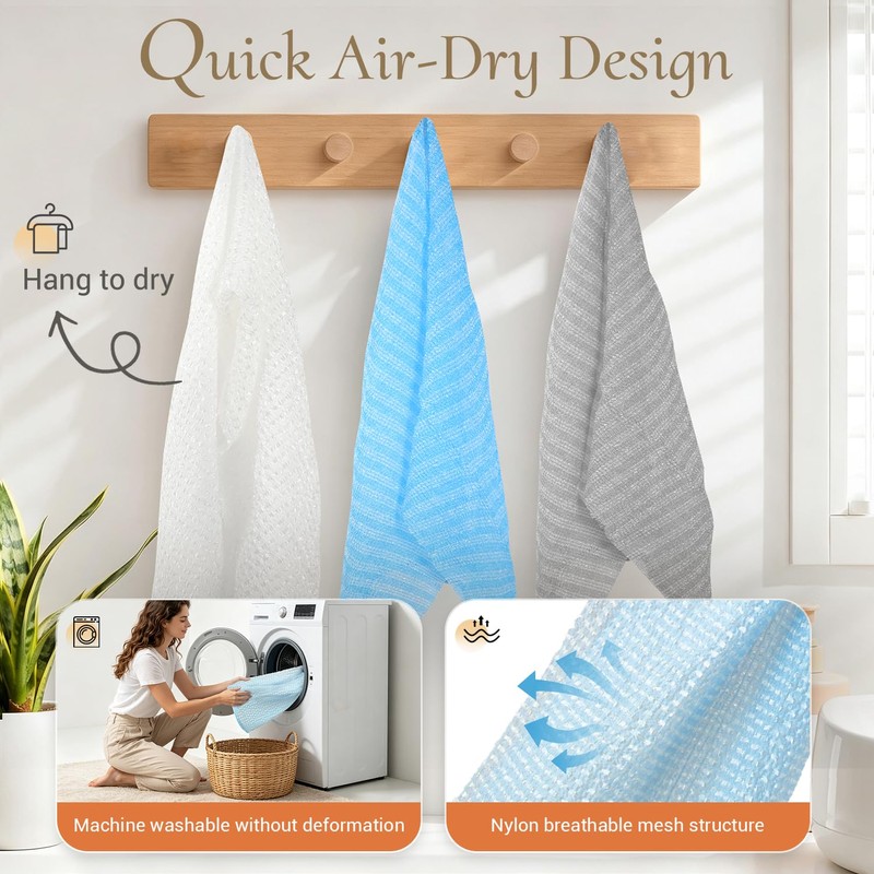 4 Pack Exfoliating Washcloth Towels, Extra Long Back Scrubber for