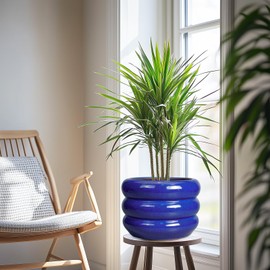 SQOWL Ceramic Plant Pot - 10 Inch Planter for Outdoor Plants Indoor Plant Pot with Drainage Hole Large Plant Pot Decorative Modern Flower Pot for Home Office Decor Blue