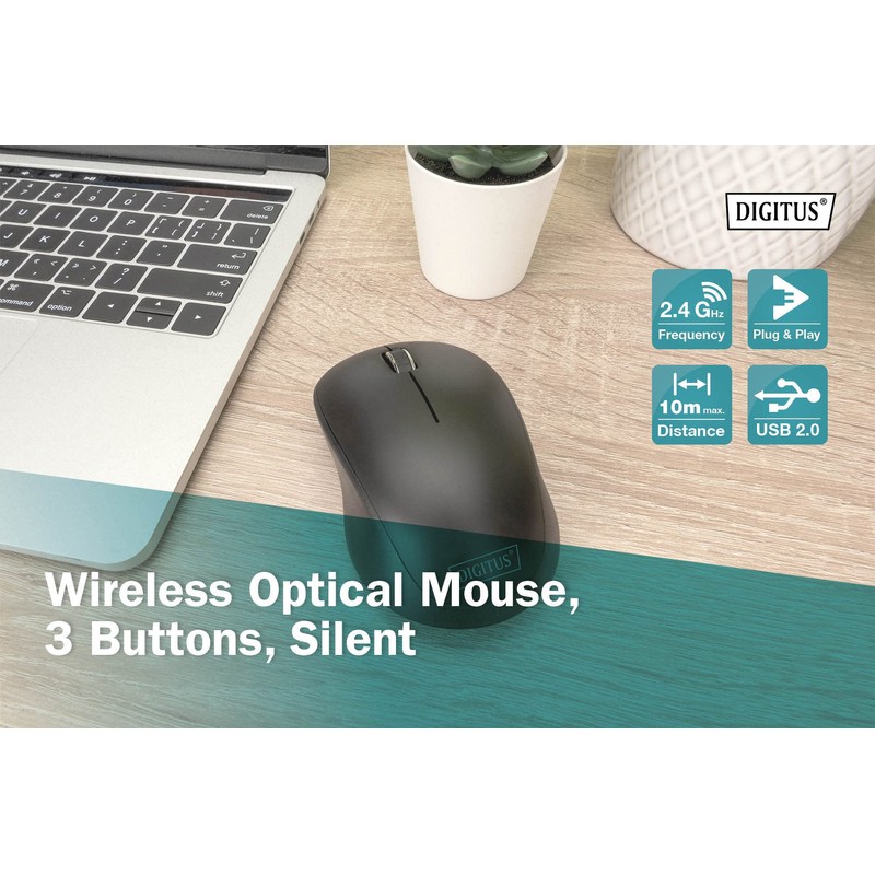 DIGITUS Kabellose Optische Maus 3D, 2.4 GHz 1000 DPI, Schwarz