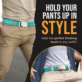 Hold’Em Military Canvas Webbing Belts for MEN’S–Polished Silver Slider Buckle Heavy Duty Adjustable -Teal Blue