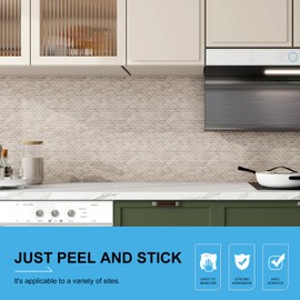 V-MOZZA Peel and Stick Stone Backsplash, 5-Sheet Peel and Stick Stone Tiles 3D Marble Look Mosaic Tile Stick on Backsplash for Kitchen Fireplace