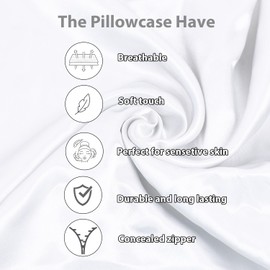 2PCS Mulberry Silk Pillowcase for Hair and Skin Health Soft Smooth Grade 6A Premium Antibacterial Anti-Mite Silk Pillowcase with Envelope Closure Gifts for Women Men Beauty Sleep 50x75 cm (White)