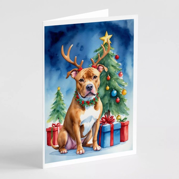 Pit Bull Terrier Christmas Reindeer Cards Envelopes Pack of 8