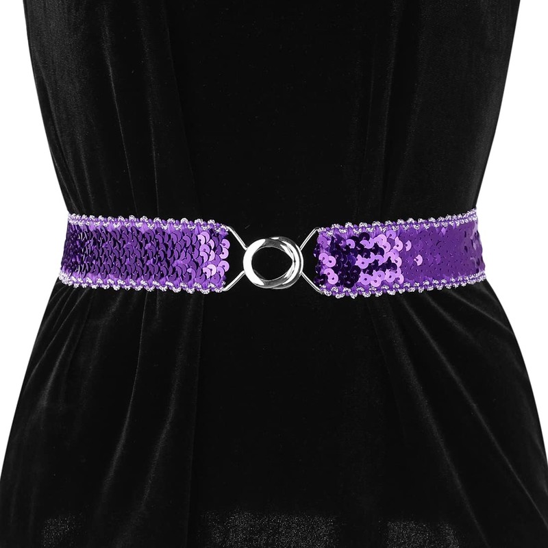 Allegra K Women Thin Elastic Waist Belt Sequin Decor Stretchy