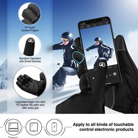 POATOW Winter Gloves Waterproof Windproof Mens Women - Warm Gloves Cold Weather, Touch Screen Fingers, Driving Biking Running (XL)