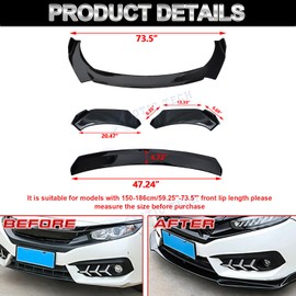 x xotic tech Front Bumper Lip Chin Spoiler Splitter Diffuser Guard Wing Protector Trim Car Body Kit + Black Adjustable 10"-13" Support Rods, Compatible with Ford Fusion Fiesta Focus