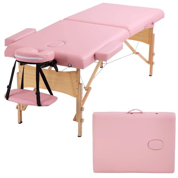 Portable Massage Table Massage Bed SPA Bed Height Adjustable Massage Table 77 Inch Long 28 Inch Wide 2 Fold PU Portable Salon Bed 2 Inch Thick Sponge Deluxe Backpack Reiki Table