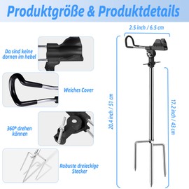 2 x Fishing Rod Holde, Rod Stand, Fishing Rod Holder, Robust Aluminium, Height Adjustable for River, Lake, Camping, Removable, Lightweight and Portable Rod Holder
