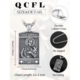 QCFL Saint St Gerard Medal Necklace for Men 925 Sterling Silver Saint Gerard Pendant Necklace Dog Tag Jewelry Religious Protection Jewelry Catholicism Religious Gifts For Men Husband Dad Son