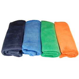 EcoSol Designs - Microfiber Towels Cleaning and Drying Must-Have, Ultra Soft, Thick Quick Dry Towel for Personal/Home/Office Use, 4 12-x-12-inch Microfiber Towels in Orange, Blue, Green and Grey