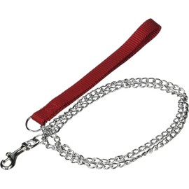 OmniPet Chain Link Dog Leash with 2mm Light Duty Links and Red Nylon Handle, 4ft Length
