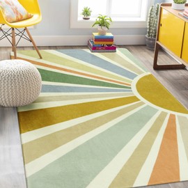 STARUIA Kids Rugs for Playroom 5'x7' Rug, Boho Washable Area Rug for Kids Room, Rainbow Kids Nursery Rug Non-Slip Sunshine Carpet Soft Colorful Rug for Classroom Office Dining Room