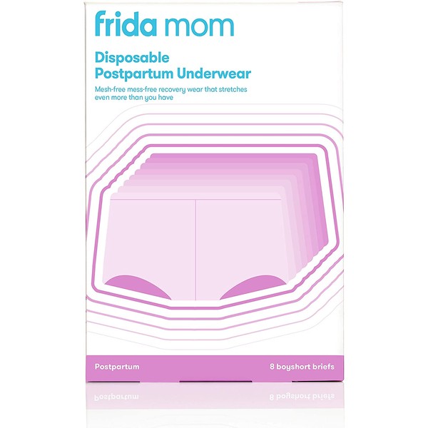 FridaBaby Frida Mom Disposable Postpartum Underwear (Without pad) | Super Soft, Stretchy, Breathable, Wicking, Latex-Free, Boyshort Cut | Regular (8 Count), 28 - 42 Inch