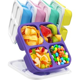 5 Pcs Bento Snack Containers, Reusable 4 Compartment Divided Food Storage Containers, Divided Lunchable Container for School, Work and Travel (5 Color)