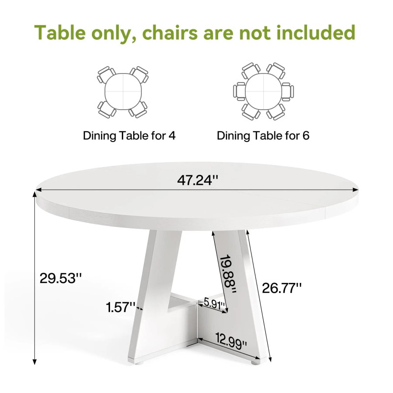 US Local Round Dining Table for 4-6 People, 47 Inches