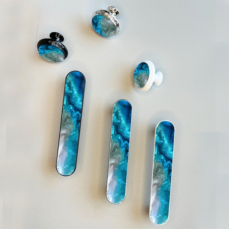 Elohiym 4 Pack Aqua Aquamarine Blue Water Cabinet Handles 3-3/4