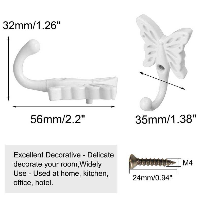 sourcing map 5pcs Wall Mounted Robe Hook Zinc Alloy Butterfly