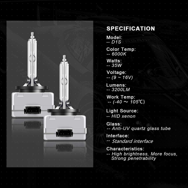 WinPower D1S HID Headlight Bulbs, 8000K 35W Xenon Replacement Lights,