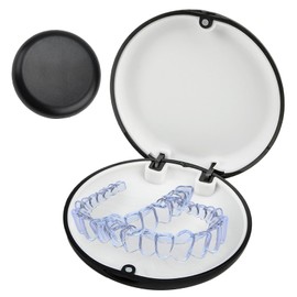 Retainer Case, Round Retainer Container with Magnetic Closure Portable Orthodontic Denture Box Seal Textured Liner Multifunctional Mouth Guard Denture Holder Case for Braces Mouthguards (Black)