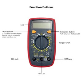 Pocket Manual Ranging Digital Multimeter with 2 Test Leads Set, Backlight LCD, Volt Amp Ohm hFE (DC Amplification) Test NPN PNP Transistor Diodes Audible Continuity Tester